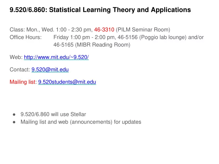 9 520 6 860 statistical learning theory and applications