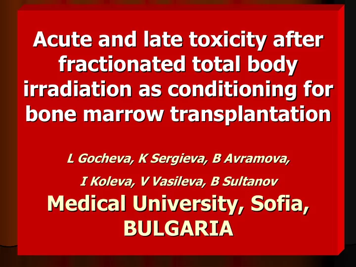 acute and late toxicity after acute and late toxicity