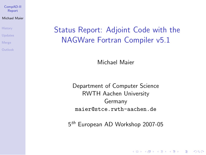 status report adjoint code with the