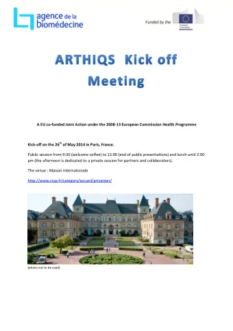 A EU co-funded Joint Action under the 2008-13 European Commission Health Programme Kick-off on the