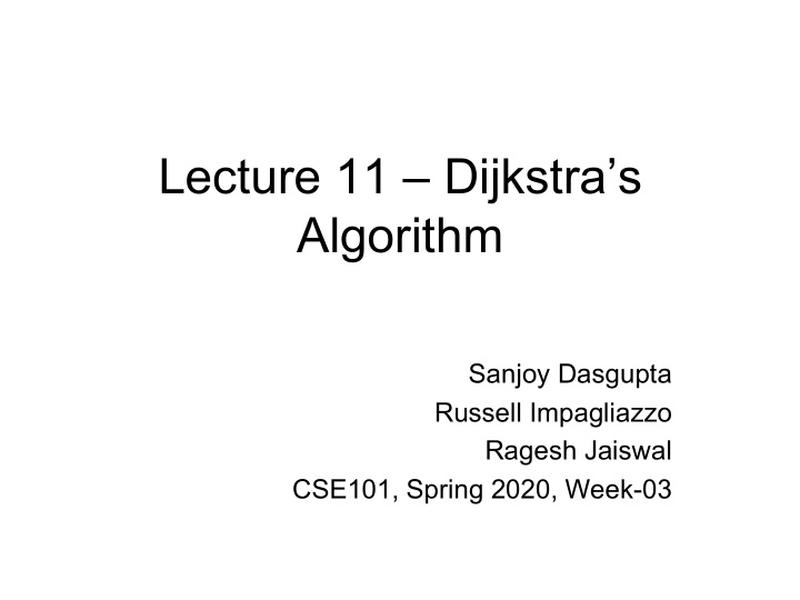 lecture 11 dijkstra s algorithm