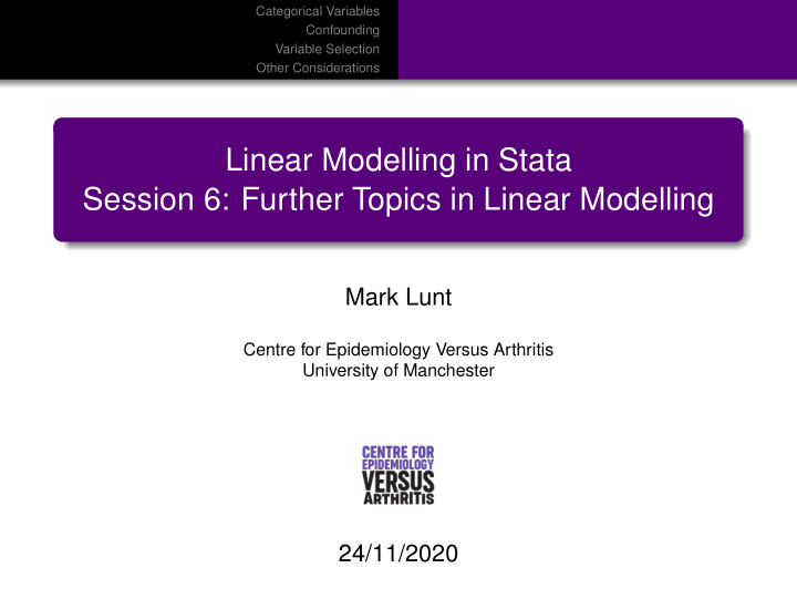 linear modelling in stata session 6 further topics in