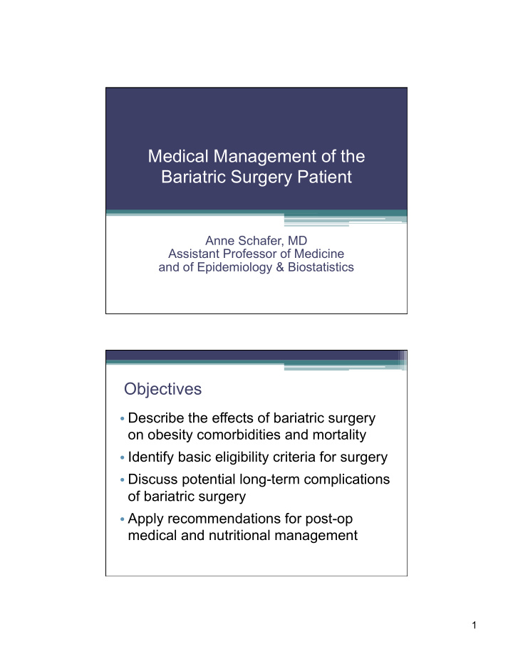 medical management of the bariatric surgery patient