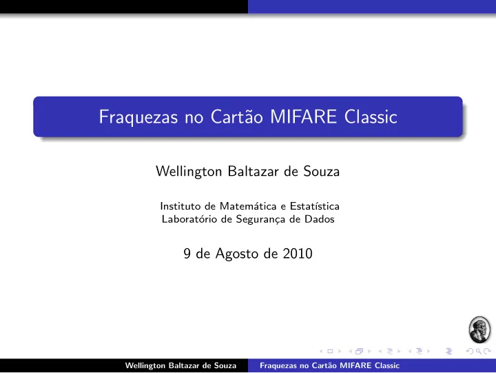 fraquezas no cart ao mifare classic