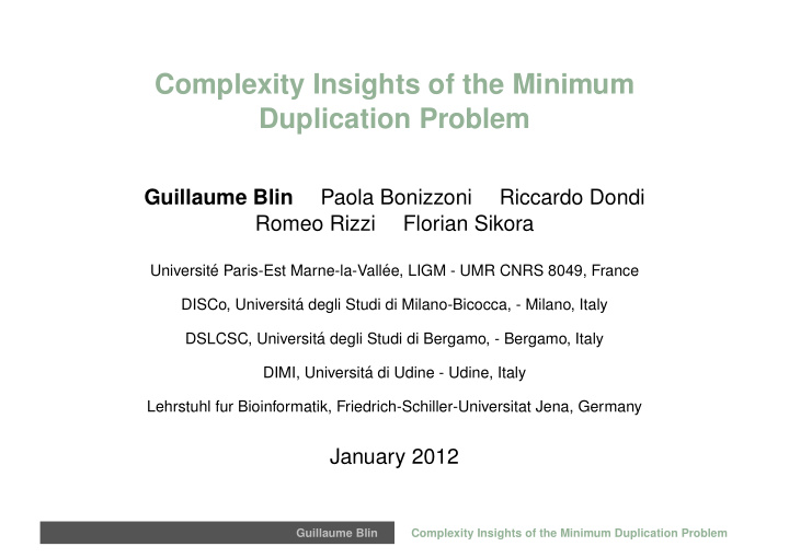 complexity insights of the minimum duplication problem