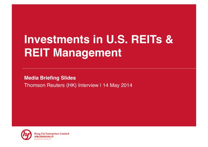 investments in u s reits reit management