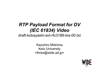RTP Payload Format for DV  (IEC 61834) Video  draft-kobayashi-avt-rfc3189-bis-00.txt  Kazuhiro