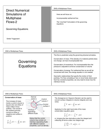Governing  not change, we have incompressible flow  Equations  Conservation of momentum. For