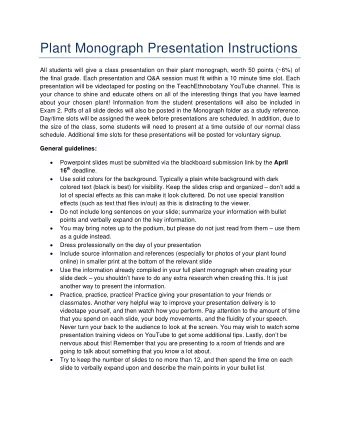 Plant Monograph Presentation Instructions  All students will give a class presentation on their
