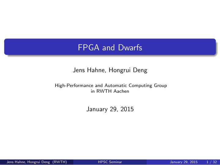 fpga and dwarfs