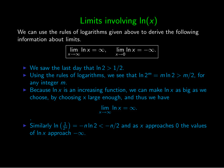 limits involving ln x