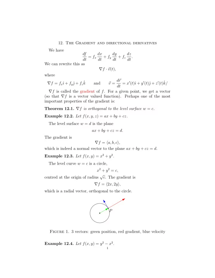 12 the gradient and directional derivatives we have d f