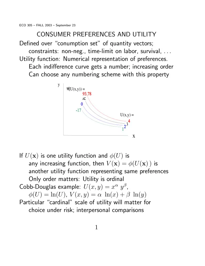 consumer preferences and utility de fi ned over