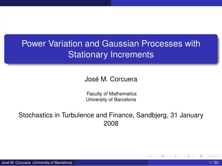 power variation and gaussian processes with stationary