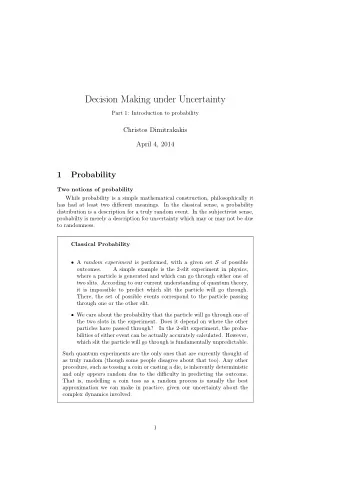 Decision Making under Uncertainty  Part 1: Introduction to probability  Christos Dimitrakakis