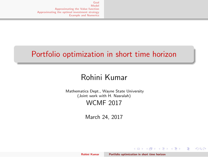 portfolio optimization in short time horizon rohini kumar