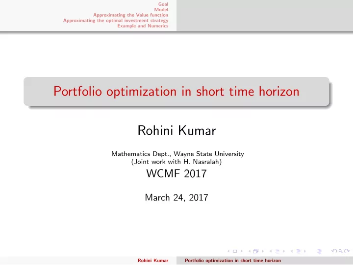 portfolio optimization in short time horizon rohini kumar