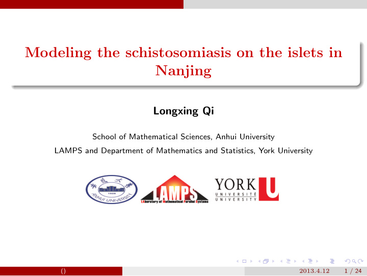 modeling the schistosomiasis on the islets in nanjing