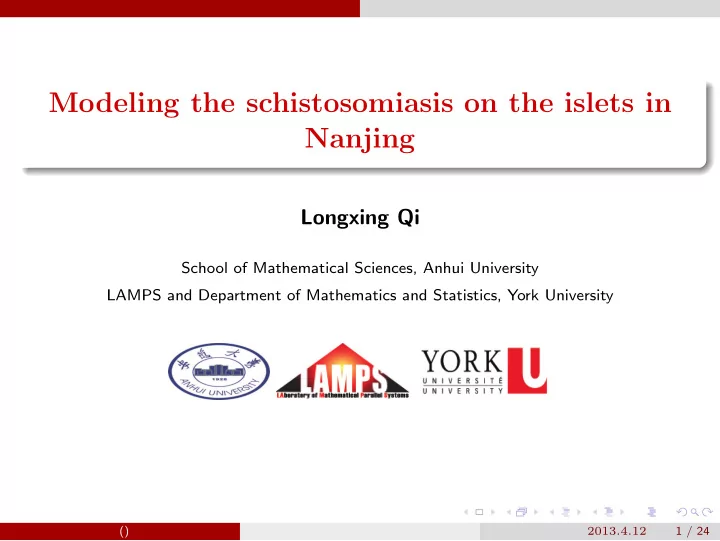 modeling the schistosomiasis on the islets in nanjing