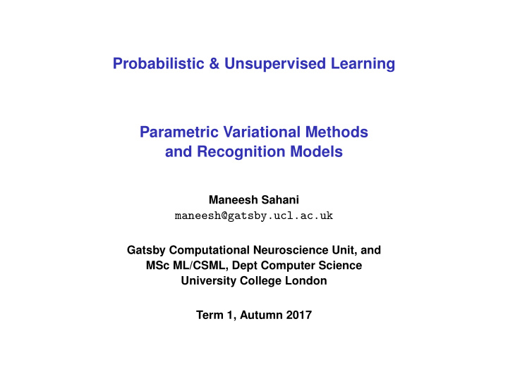 probabilistic unsupervised learning parametric