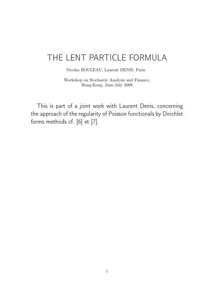 the lent particle formula