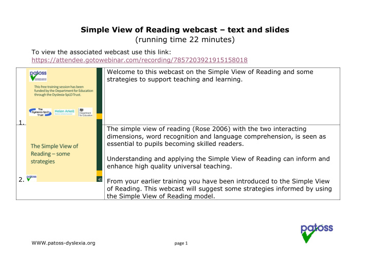 simple view of reading webcast text and slides running