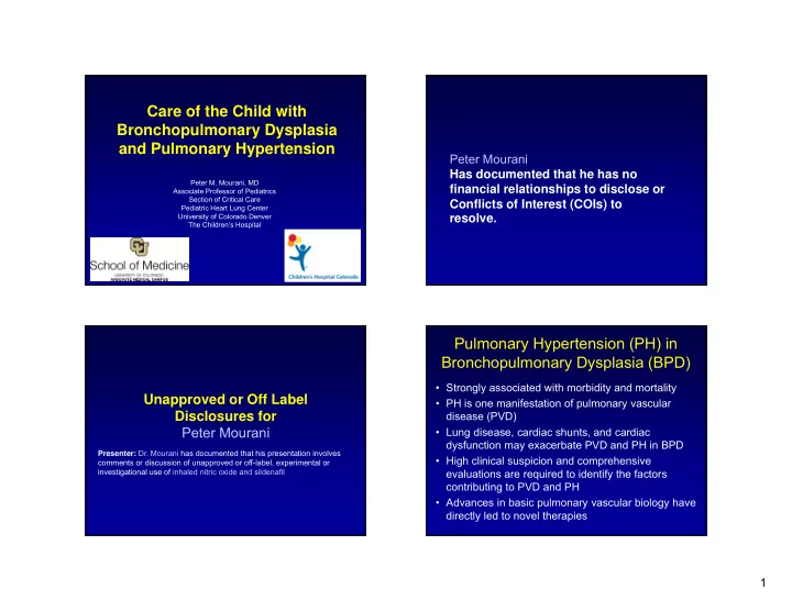 care of the child with bronchopulmonary dysplasia and