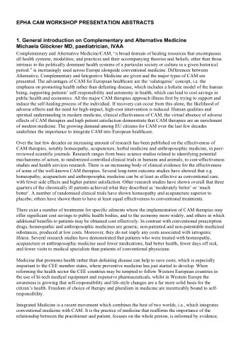 EPHA CAM WORKSHOP PRESENTATION ABSTRACTS  1. General introduction on Complementary and Alternative