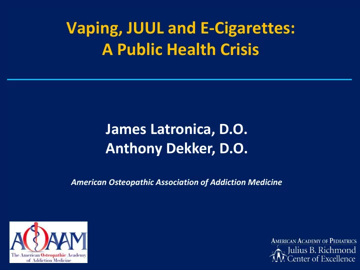 vaping juul and e cigarettes a public health crisis