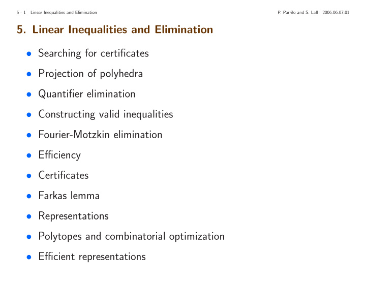 5 linear inequalities and elimination searching for