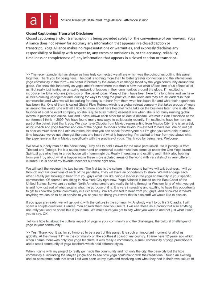 session transcript 08 07 2020 yoga alliance afternoon