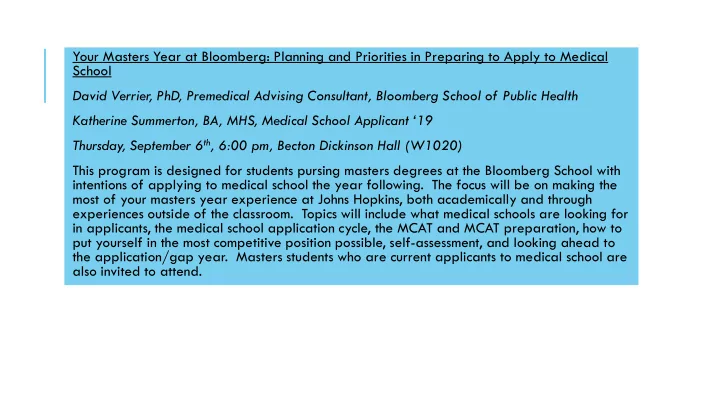 your masters year at bloomberg planning and priorities in