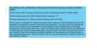 Your Masters Year at Bloomberg: Planning and Priorities in Preparing to Apply to Medical  School
