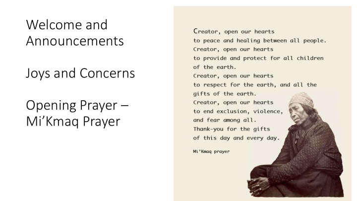 announcements joys and concerns opening prayer