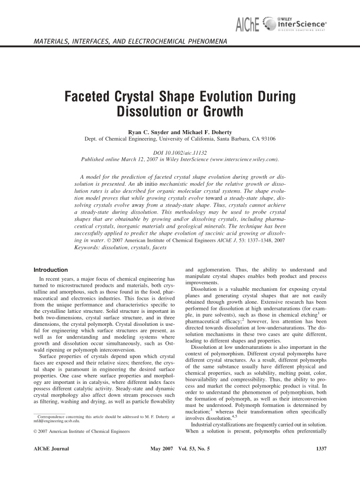 faceted crystal shape evolution during dissolution or