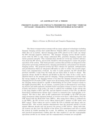 AN ABSTRACT OF A THESIS  PRIORITY-BASED AND PRIVACY-PRESERVING ELECTRIC VEHICLE  DYNAMIC CHARGING