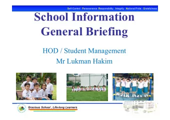 School Information  General Briefing  HOD / Student Management  Mr Lukman Hakim  Gracious School ,