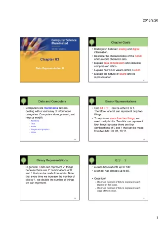 Chapter 03  and Unicode character sets.   Explain data compression and calculate  compression