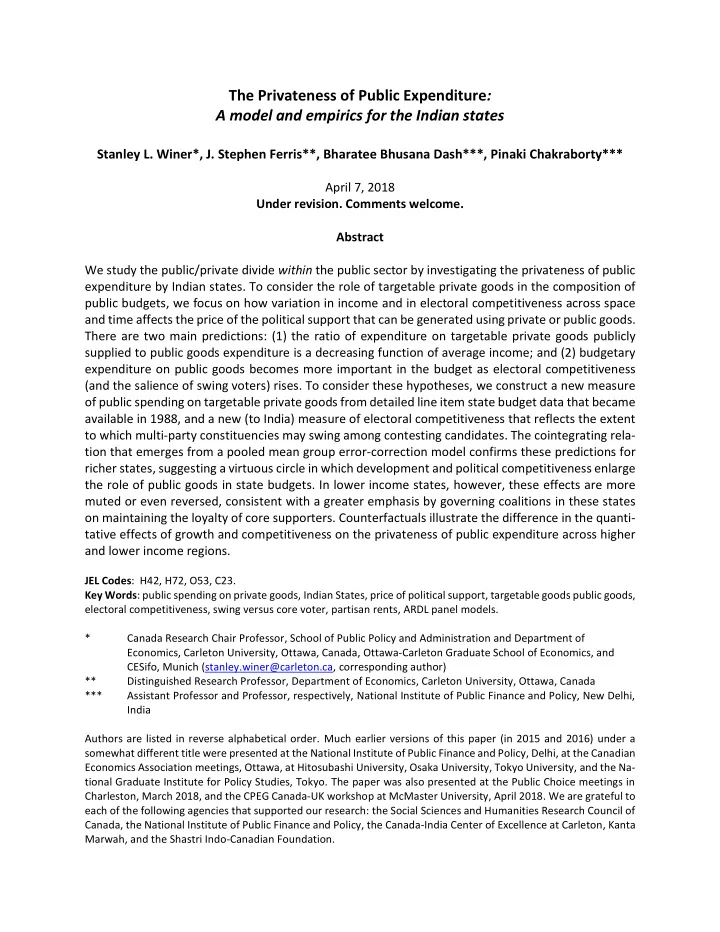 the privateness of public expenditure a model and