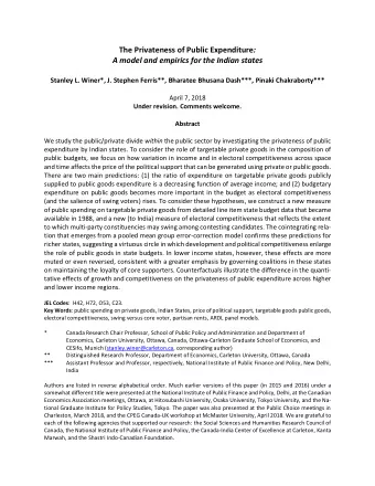 The Privateness of Public Expenditure :  A model and empirics for the Indian states  Stanley L.