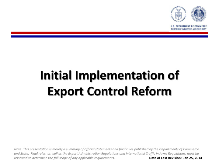 initial implementation of export control reform
