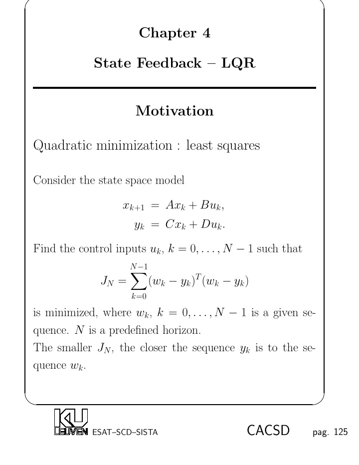 chapter 4 state feedback lqr motivation quadratic