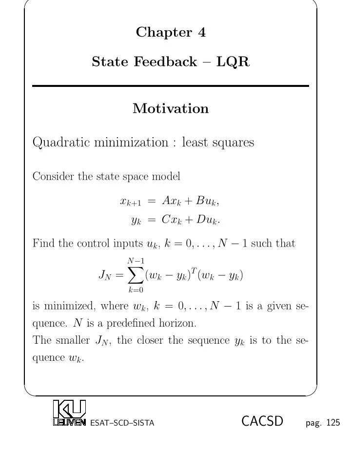 chapter 4 state feedback lqr motivation quadratic