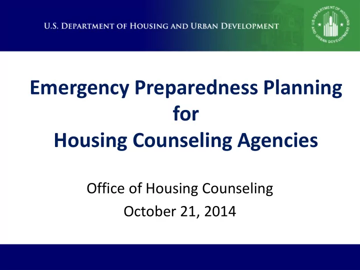 emergency preparedness planning for housing counseling