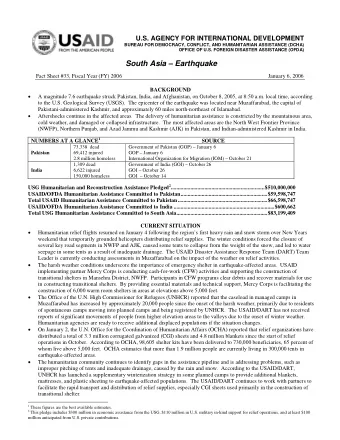 South Asia  Earthquake  Fact Sheet #33, Fiscal Year (FY) 2006  January 6, 2006  BACKGROUND