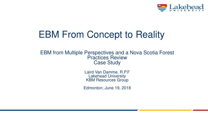 ebm from concept to reality