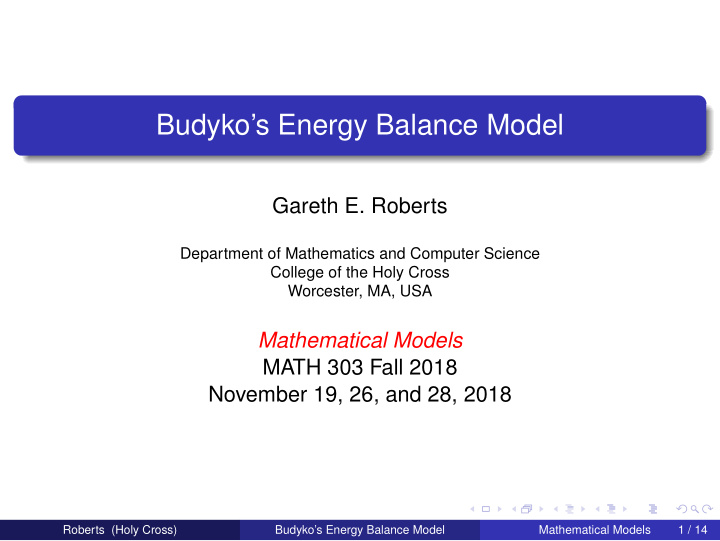 budyko s energy balance model
