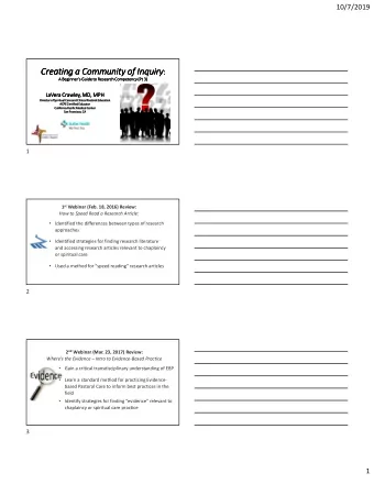 Creating a Community of Inquiry Creating a Community of Inquiry :  Creating a Community of Inquiry