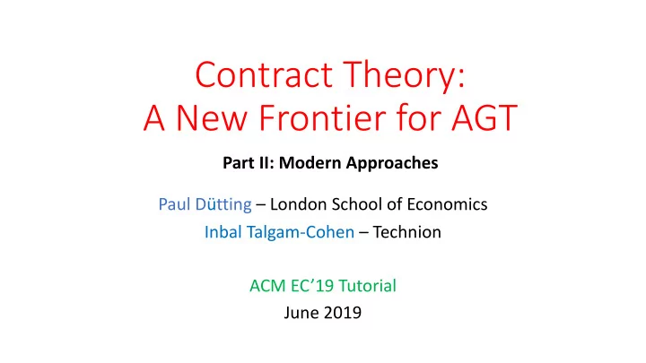 contract theory a new frontier for agt
