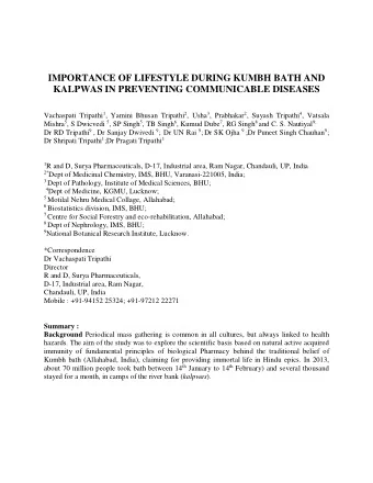 IMPORTANCE OF LIFESTYLE DURING KUMBH BATH AND KALPWAS IN PREVENTING COMMUNICABLE DISEASES